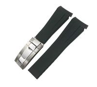 TIOYW 20mm 21mm 22mm Rubber Watchband Fit For Rolex Submariner GMT Master Daytona Silicone Strap Black Watch Band Bracelet(Black glossy silver,22mm)