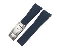 TIOYW 20mm 21mm 22mm Rubber Watchband Fit For Rolex Submariner GMT Master Daytona Silicone Strap Black Watch Band Bracelet(Blue glossy silver,21mm)