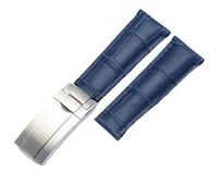 TIOYW 20mm Calf Watch Bands Strap For Rolex Datejust Day Date Genuine Cowhide Leather Straps Watch Bracelet For Daytona Folding Clasp(Blue Silver)