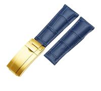 TIOYW 20mm Calf Watch Bands Strap For Rolex Datejust Day Date Genuine Cowhide Leather Straps Watch Bracelet For Daytona Folding Clasp(Bluegold)