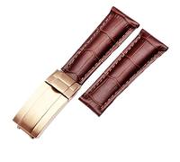 TIOYW 20mm Calf Watch Bands Strap For Rolex Datejust Day Date Genuine Cowhide Leather Straps Watch Bracelet For Daytona Folding Clasp(Brown Rosegold)