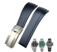 TIOYW 20mm Rubber Watchband For Rolex Daytona Submariner GMT Yacht-Master OYSTERFLEX Silicone Strap Deployment Buckle(Black,20mm Gold buckle)
