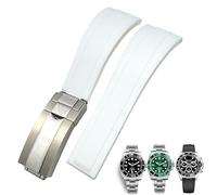 TIOYW 20mm Rubber Watchband For Rolex Daytona Submariner GMT Yacht-Master OYSTERFLEX Silicone Strap Deployment Buckle(White,20mm SilverRose buck)