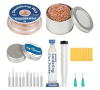 Tip Cleaning Kit, Solder Wick, Solder Iron Tip, Brass Cleaning Wire,Soldering Tip Cleaner, Cleaning Sponge & Solder Flux, Supplied By Wonderway (SWK-001)