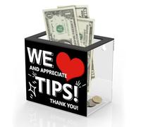 Tip Jar for Bartender Acrylic Tip Box for Money Suggestion Box Donation Jar Box 6 x 4 x 5 Inch Tip Jars Container Collection Box for Restaurant,Musicians,Driver,Bar