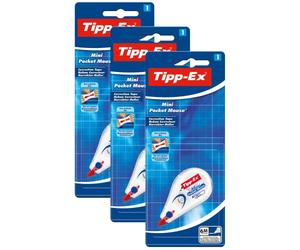 TIP p-Ex Mini Pocket Mouse Correction Tape 6 m x 5 mm, Ideal for Home Office, School or Office - Pack of 3