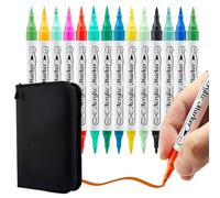 Tip Paint Markers - 72 Color Acrylic Pen Set Multicolor, Fine Brush Nib Art Drawing Coloring Supply Kit, High Pigment Smooth Ink Flow with Fast Dry Opaque Finish | Versatile Craft Use for Stone