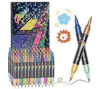 Tip Pens - 14.8x1.2cm Dimensions, Double-Ended Shimmer Ink Hardware, Professional Multi-Color Art Supply | Kindergarten Student Illustrator Planner Project Greeting Card Design Kit