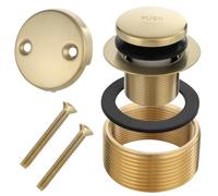 Tip-Toe Tub Trim Set, Bathtub Drain Replacement Kit with Universal Fine and Coarse Thread, Two-Hole Overflow Faceplate, Gold Finish, Includes Adapter Bushing and Gasket for Easy Conversion