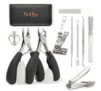 TIP2TOES 10 Pcs Ingrown Toenail Clippers for Seniors Thick Toenails- Heavy Duty Podiatrist Toe Nail Cutter for Men, Professional, and Adults- Easy Grip Handle Stainless Steel Sharp Curved Grooming Kit