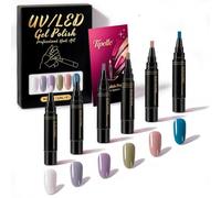 Tipelle Nail Pen, Tipelle Nail Varnish Pen, Portable Fast Dry for Adults，#C | DIY 6 Colors Glossy Nail Art Design Kit Smooth Flow Long Lasting Finish Suitable for Home Use, Salon Effect in 5 Min
