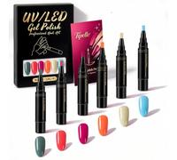 Tipelle Nail Pen, Tipelle Nail Varnish Pen, Portable Fast Dry for Adults，#D | DIY 6 Colors Glossy Nail Art Design Kit Smooth Flow Long Lasting Finish Suitable for Home Use, Salon Effect in 5 Min