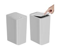 TIPGO Bathroom Trash Can with Lid, 10 Liter/ 2.6 Gallon Slim Garbage Can, Small Trash Bin Waste Basket with Pop-Up Lid for Kitchen, Bedroom, Living Room, Office (2 Pack, Grey)