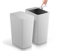 TIPGO Bathroom Trash Can with Lid, 4 Gallon / 15 Liter Small Garbage Can, Press Top Bin, Plastic Wastebasket with Pop-Up Lid for Bedroom, Living Room, Office (Grey, 2 Pack)