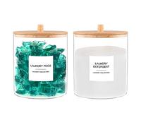 TIPGO Glass Jars for Laundry Room Organization, Laundry Pods Container with 27 Labels, Detergent Holder with Bamboo Lid, Cute Storage Jars (Set of 2)