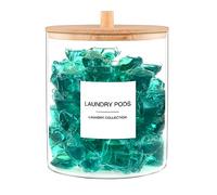 TIPGO Glass Jars for Laundry Room Organization, Laundry Pods Container with 27 Labels, Detergent Holder with Bamboo Lid, Cute Storage Jars (Set of 1)