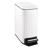 TIPGO Small Bathroom Trash Can with Lid Soft Close, 6 Liter / 1.6 Gallon Stainless Steel Garbage Can with Removable Inner Bucket, Foot Pedal, Slim Trash Cans for Bedroom, Office, Kitchen (White)