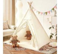 Tipi Tent for Children, Tippi Children's Tent Indoor, 120 x 140 cm Canvas Children's Teepee Tent, Playhouse with Fairy Lights and Storage Bag for Indoor or Outdoor Use