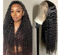 Tipiuli 13x4 HD Human Hair Wigs Deep Wave Lace Front Transparent Curly Wigs for Women 180% Density Glueless Pre Drawn with Baby Hair Natural Color