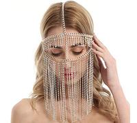 Tipmant Women Masquerade Masks Face Chain Tassels Metal with Rhinestone for Parties, Stage Performance, Dance, Cosplay etc. (Gold 1)