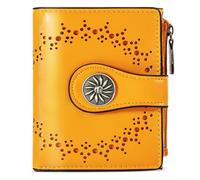 Tipmile Small Wallet Women Bifold RFID Blocking Card Holder Leather Wallets with Zipper Coin Pocket, Bright Yellow, Minimalist
