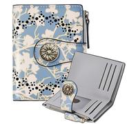 Tipmile Small Wallet Women Coin Pocket Bifold RFID Blocking Card Holder Leather Wallets with Zipper, Plum Blossom Branches, Casual
