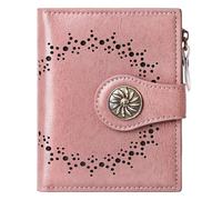 Tipmile Small Wallets Woman Leather 2 ID Windows Bifold RFID Blocking Credit Card Holder Wallet with Zipper Coin Pocket, 1-Wax-A-Pink, Casual