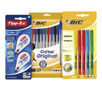 Tipp-Ex Mini Pocket Mouse Correctors, BIC Cristal Original Ball Pens, BIC Highlighter Pens - Assorted Colours, Lot of 1, silver