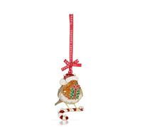 Tipperary Crystal Luxury Sparkle Christmas Hanging Decorations Robin on Candy Cane in White Star Gift Box Xmas Festive Décor 8cm