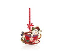 Tipperary Crystal Sparkle Collection Hanging Decoration Snowman Teacup - Metal Hanging Ornament With Red Ribbon