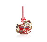 Tipperary Crystal Sparkle Collection - Snowman Teacup Hanging Decoration. | Tipperary Crystal Sparkle Collection snowman teacup ornament with red hanging ribbon, in a luxury star-shaped gift box.