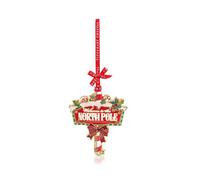 Tipperary Crystal Sparkle North Pole Sign Hanging Decoration, Metal Ornament With Red Ribbon, Gift Box Included