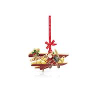 Tipperary Crystal Sparkle Santa Bi-Plane Hanging Decoration, Metal Ornament With Red Ribbon