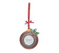 Tipperary Crystal Sparkling Christmas Bauble Photo Frame Ornament - Festive Hanging Decoration with Holly Detail