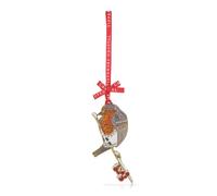 Tipperary Crystal Sparkling Christmas Robin Decoration - Festive Hanging Ornament with Holly Detail