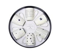 Tipperary Hampton Star Mug Gift Set of 6 Blue Bone China Mugs 350ml | Tea & Coffee Cups | Stars & Stripes Design | Gift Box Hat Box Packaging | Microwave & Dishwasher Safe