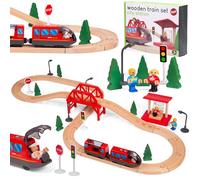 Tippi Wooden Train Set - 44 Piece Train Track With Battery Powered Train