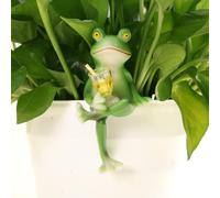 Tipsy Frog Pot Hugger, Funny Sitting Drinking Frog Statue Resin Flower Pot Hugger Figurines Holding Wine Bottle Decorations for Planter Flowerpot Yard Lawn Garden Ornaments