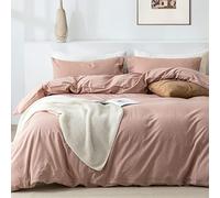 TIPTOE BEAR King Duvet Cover Set- 100% Washed Cotton 3 Pcs Soft Comfy Breathable Chic Linen Feel Bedding, 1 Duvet Cover and 2 Pillow Shams, Pink