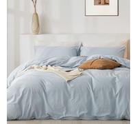 TIPTOE BEAR Queen Duvet Cover Set- 100% Washed Cotton 3 Pcs Soft Comfy Breathable Chic Linen Feel Bedding, 1 Duvet Cover and 2 Pillow Shams, Baby Blue