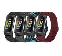 Tiptops 4 Pack Elastic Bands Compatible with Fitbit Charge 5 Men, Soft Adjustable Stretchy Strap Comfortable Sports Replacement Wristband for 5, Black+grey+BohemiaNE-Blue+Wine red