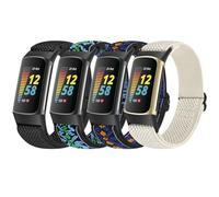 Tiptops 4 Pack Elastic Bands Compatible with Fitbit Charge 5 Men Women, Soft Adjustable Stretchy Strap Comfortable Sports Replacement Wristband for 5, Black+BohemiaNE-Blue+BohemiaNE-Red+Off-white