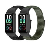 Tiptops Straps Compatible for Amazfit Band 7 Band, 2 Pack Breathable Comfortable Braided Adjustable Nylon Sport Solo Loop Replacement Wristband for Amazfit Band 7 for Women Men DarkBlack+ArmyGreen