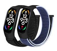 Tiptops Straps Compatible for Xiaomi Mi Band 7/Mi 6/Mi 5 4 3/Amazfit Strap, 2 Pack Braided Nylon Sport Solo Loop 7/6/5/4/3 Men, DarkBlack+NewmidnightblueBlack