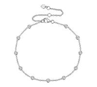 Tirafina Diamond Bezel Station Bracelet, Adjustable Cable Chain Bracelet, 11 Natural Round Bezel Set Diamonds, Chain Length Set At 6.5’’, 7.5’’, and 8.5’’, Sterling Silver, Sterling Silver , Diamond,