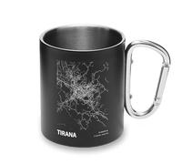 Tirana Albania Blueprint City Map Metal Cup Carabiner Handle, Camping Mug