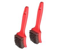 Tire Cleaning Brush with Ergonomic Handle and Hole Steel Wire 2pcs | Dense Bristles, Red Plastic Grip, Garage and Workbench Use, for Wheel and Painted Metal Prep