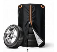 Tire Covers for Storage, Holds 4 Tires for RV Camper Trailer,Ø35in,420D | Universal Waterproof Tire Stack Cover with Zipper/Handle/Drawstring Hem, Winter Wheel Storage Tote for Trucks SUV Jeep, Black