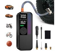 Tire Inflator Portable Air Compressor, 150 PSI Cordless Air Pump, Dual Power 6000mAh, 12V DC Car Plug, Fast Inflation 24L/Min, Auto Shut-Off, LED Light, 4 Preset Modes for Car, Bike, Motorcycle, Balls
