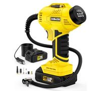 Tire Inflator Portable Air Compressor, 150 PSI Handheld Air Pump for Car Tires with 20V Rechargeable Battery, 12V Car Power Adapter, Digital Display, Ball, Motorcycle, Bike Pump